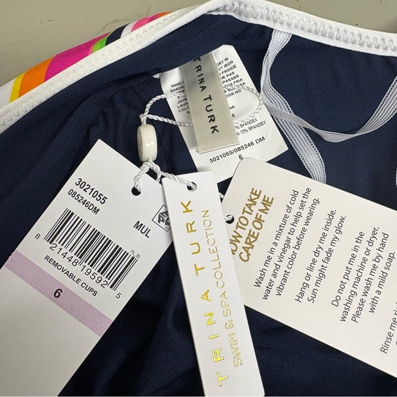 Trina Turk Striped Halter One Piece Swimsuit Size 6 Pink Multi - Picture 9 of 10